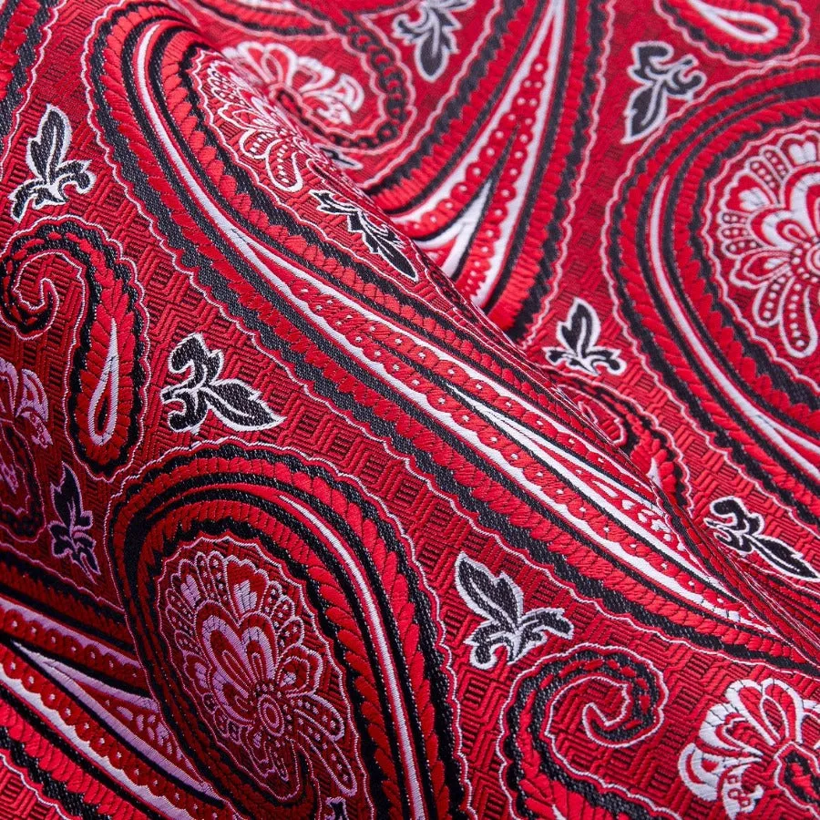 Barry Wang Fashionable Red Paisley Silk Long Sleeve Men's Dress Shirt