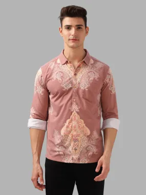 BULLMER Trendy Pink Regular Fit Printed Causal Full sleeve Shirt For Men.