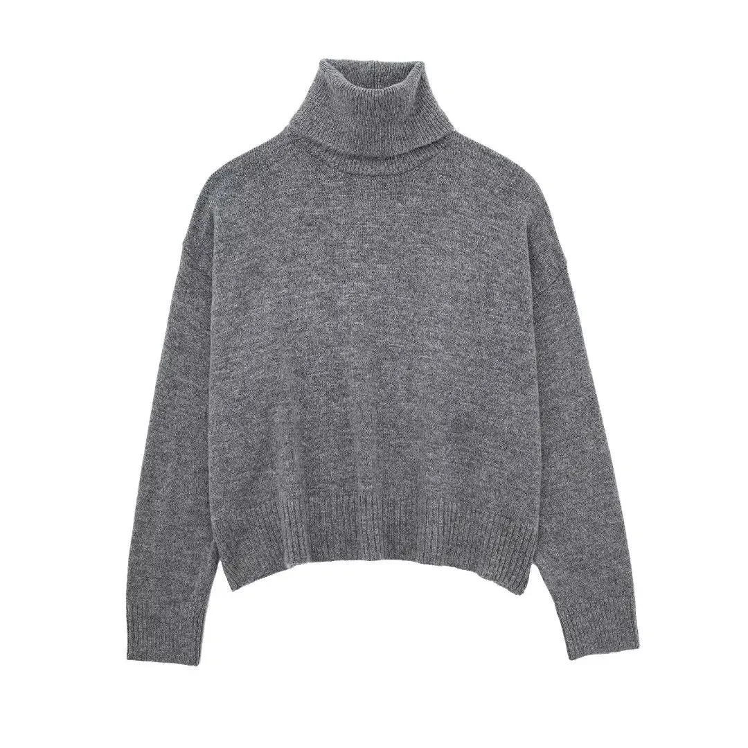 High Neck Knitted Pullover Pleated Mini Skirt Suit