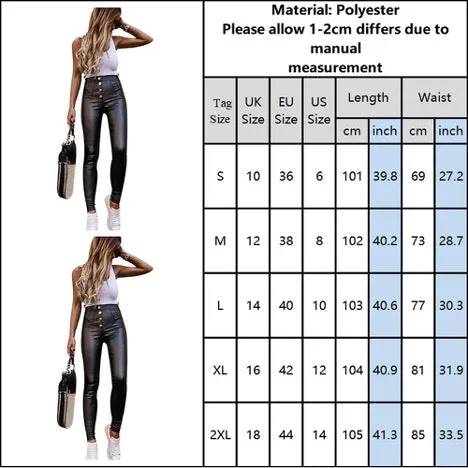 High Waist Faux Leather Skinny Pants with Buttons