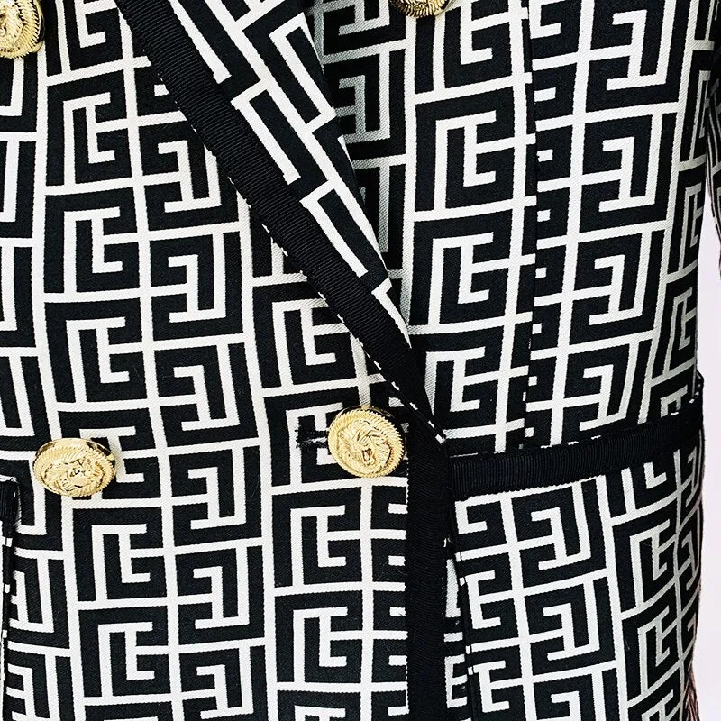 Lion Buttons Geometric Jacquard Blazer