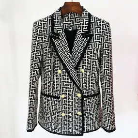 Lion Buttons Geometric Jacquard Blazer