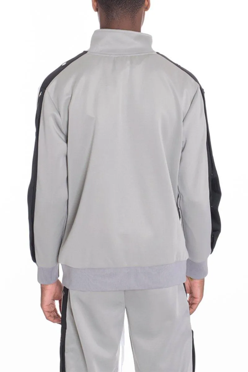 Mens Snap Button Grey Track Jacket