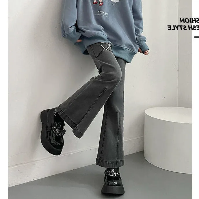 Retro Heart Buckle High Waist Pants