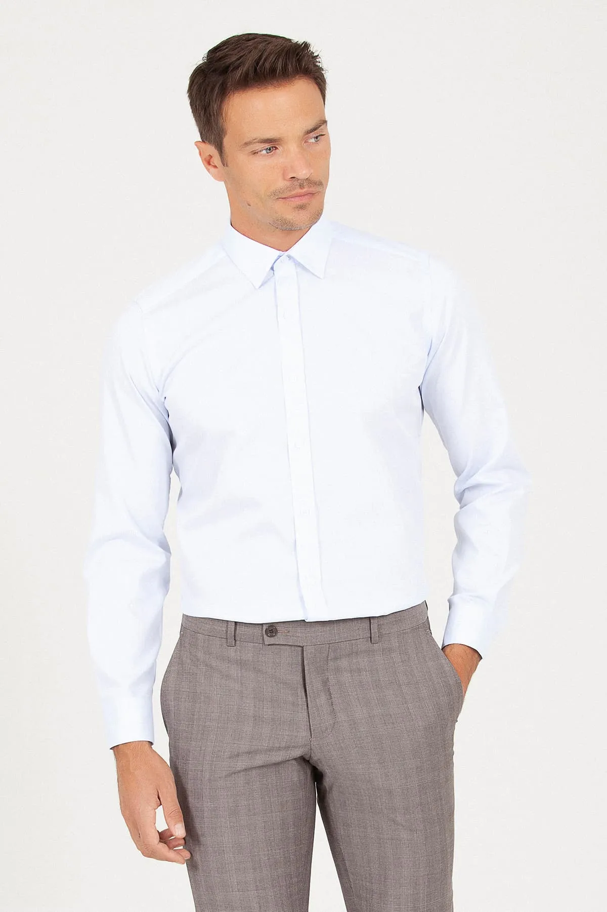 Slim Fit Blue Cotton Dress Shirt