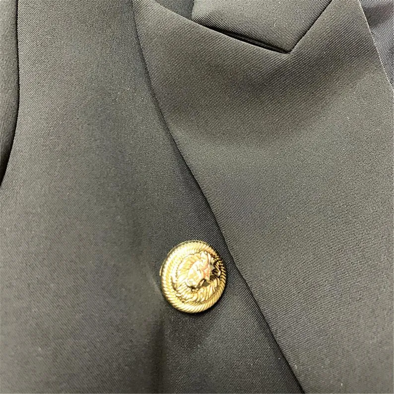 Women's White Fitted Blazer Golden Lion Buttons Coat 2 Colours