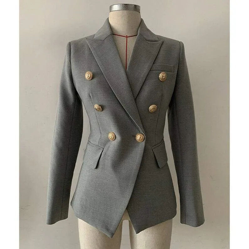 Women's White Fitted Blazer Golden Lion Buttons Coat 2 Colours